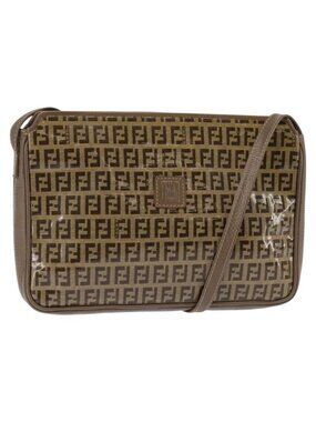 Authentic FENDI Zucchino Canvas Shoulder Bag Enamel Beige